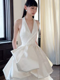 French White Sleeveless V-Necked Engagement Wedding Bride Light Wedding Dress Dress Dress With Morning Gown HZ0517