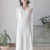 Travel Shot Light Wedding Dress Sen Series Simple White Denoodle Evening Dress Woman 2026 New Wedding Yarn Long Sleeve HZ0517