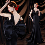 Temperament Famous Black Dingy Evening Dress 2026 New Simple Fashion Show Year Tail Dress HZ0517