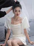 French Light Wedding Dress Small Simple Temperament Out Of The Yarn Short Certificate Registration Of The Fasing Small White Dress Engagement Dress HZ0517