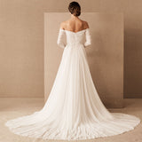 French Retro Light Wedding Dress Bride Shoulder Temperament Lightweight Outdoor Church Super Fairy Simple Go Out Yarn HZ0517