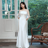 White Evening Dress Fishtail Light Wedding Dress 2026 New Winter Light Luxury Lady Dress Bride Toast Dress HZ0517
