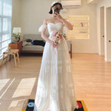Travel Shot Light Wedding Dress Turf Wedding Sweet Lace Dress Engagement Dress Sen Simple Go Out White Yarn HZ0517