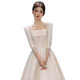 French Long-Sleeved Light Wedding Dress 2026 New White Simple Set Of Sips Niche Side Collared Engagement Morning Dress HZ0517