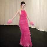 Pink Hanging Neck Morning Robe Woman 2026 New High-End Sense Cute Bride Engagement Morning Dress Dress Toast HZ0517