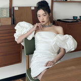 French White Sing Noodles Short Light Wedding Banquet Birthday Party Morning Robe Wedding Certificate Small Evening Dress Dress HZ0517