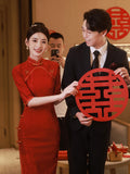Cheongsam Toasting Red Chinese Wedding Small Improvement Young Engagement Dress Autumn Thin Bride Woman HZ0517
