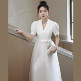 Banquet Evening Dress Large Size Fat Mm White Certificate Registration Small White Dress Graduation Season Adult Dress HZ0517