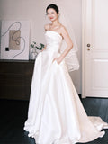 French Denance Braping Light Wedding Dress Bride Simple High-End Sensense Tie White Small Tail Welcome Dress HZ0517