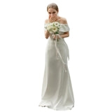 Korean Light Wedding Dress Simple Fish Tail Shoulder Dress White Engagement Dress Light Yarn License Light Wedding Dress HZ0517
