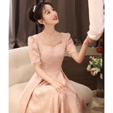 Pink Toast Dress Bride Wedding Wedding Wedding Wedding Dress Back Door Engagement Dress Women Spring Dress French Long HZ0517