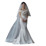 French Light Wedding Dress New Bride Simple Vertiny Face Shoulder Welcome Out Of The Yarn Temperament Fishtail Dress High Sense HZ0517