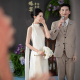 White Engagement Dress Bridal Toast Dress Registration Certificate Small White Dress Light Small Small Small Small Hanging Neck Sleeveless Evening Dress Dress HZ0517