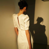 Scensing Light Wedding Dress 2026 Spring New Bridal Simple Temperament Retro Travel Fishtail Banquet Dress HZ0517