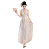 French Retro Lace Light Wedding Dress Sen Series Simple Hanging Sleeveless Long Morning Robe Engagement Welcome Dress Yarn HZ0517