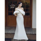 Travel Shooting With A Dilted Face Light Wedding Dress 2026 Spring New French Sexy Bareback Shoulder Temperament White Super Fairy Wedding Dress HZ0517