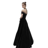 Black Evening Dress Dress Women's Long Banquet High-End Temperament Thin Shoulder Size Large-Scale Art Exam Year HZ0517