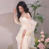 Bride Simple Long French Fascling Yarn Chao Xiansen Morning Dress Welcome Wedding Dress HZ0517