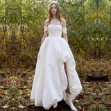 One-Word Shoulder-Peared Simple Wedding Dress Super Fairy Light Luxury Small Travel Light Wedding Dress Dress Dress HZ0517