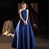 Blue Evening Dress Dress Light Luxury Small Minority Annual Meeting Host Banquet Dress Shoulder Art Exam Solo Performance Suit HZ0517
