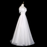 Banquet Evening Dress 2026 New One-Word Shoulder Temperament Long Simple White Dress Dress Dress Light Wedding Dress Morning Dress HZ0517