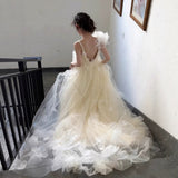 Light Wedding Dress New Sweet Engagement Dress Dress To Take Pictures Small French High-Grade Sling Dress Niche Morning Dress HZ0517