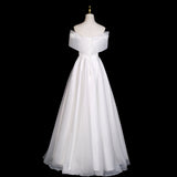 Banquet Evening Dress 2026 New One-Word Shoulder Temperament Long Simple White Dress Dress Dress Light Wedding Dress Morning Dress HZ0517