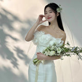 One-Word Shoulder Light Wedding Dress Spring New Sen System Super Fairy Simple Out Of The Three-Dimensional Flower Exterior Welcome Dress HZ0517