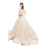 Long-Sleeved Spring Fascling French Dress 2026 New Temperament Bridal Court Tug-Tail Wedding Dress HZ0517