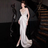 French-Style Seduced Dress Bridal Simple Niche High-End Pearl Slings Go Out With A Yarn-Back Fishtail Dress Dress HZ0517
