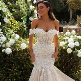 One-Word Shoulder Wedding Dress French Fish Tail 2026 Spring New Thin Temperament Lace Light Wedding Dress HZ0517
