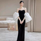 Black Toast Dress Bride Senior Famous Banquet Fishtail Engagement Skirt Temperament Host Breast-Wearing Evening Dress Woman HZ0517