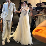 Star With The Same Hanging Neck Light Wedding Dress 2026 Spring New Bridal Exterior Travel To Welcome Light Yarn French Yarn HZ0517