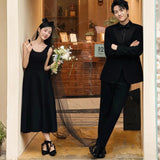 French Light Wedding Dress Black Sling Simple Small Individual Dress Adult Party Can Wear Evening Dress HZ0517