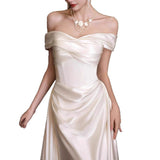 French-Style Linden Face Shoulder Light Wedding Dress Bride Simple Go Out Yarn Super Xian Sen System Body Fishtail White Dress Dress HZ0517