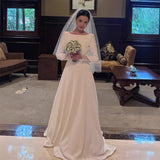 French-Style Seduced Light Wedding Dress Bride Simple Long-Sleeved Senior Sense Of The Door Yarn Small Tail Welcome Dress Autumn Spring HZ0517