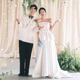 French Brated Light Wedding Dress Bride's Simplicity Of Morning Robes Small Tail Engagement Banquet To Welcome The Outside Scene Travel Shooting Simple Outing Yarn HZ0517