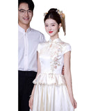 New Chinese Style Engagement Evening Dress Bridal Banquet Toast Champagne Color High-End Temperament Light Yarn Dress Dress Dress HZ0517
