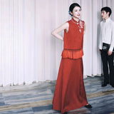 New Chinese Bride Toast Suit 2026 New Sleeveless Wine Red Two Sets Of Small Daily Engagement Dress Skirt HZ0517