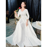 Evening Dress Dress Women Simple Big Length Of Famous White Choir Performance Clothes Long Party Sleeves HZ0517