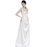One-Word Shoulder Sling Ribbon With A Ribbon Light Wedding Dress Temperament Simple Bride Niche Light White Fishtail Go Out Dress Dress HZ0517