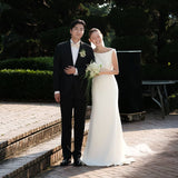 Elegant Fishtail Wedding Dress Simple Word Collar Lint Dress Lawn Wedding Yarn Small Tail Temperament Light Wedding Dress HZ0517