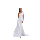 2026 New White Dress Fishtail Long Dress Temperament Shoulder-To-Shoulder Holiday Beach Annual Dress HZ0517