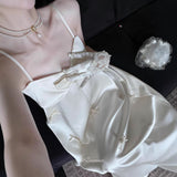 French Sling Light Wedding Dress Bride Simple Temperament With A Plainny Morning Dress White Certificate Registration Small White Dress HZ0517