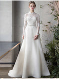 Ding Noodle Light Wedding Bridal Temperament Lace Long-Sleeved Banquet Dress Super Fairy Travel Wedding Dress Yarn Summer HZ0517