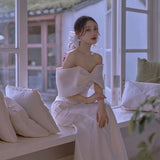 The Linden Face Shoulder Light Wedding Dress Super Xiansen White Small Tail Go Out Yarn Temperament Fishtail Shawl Evening Dress Spring HZ0517