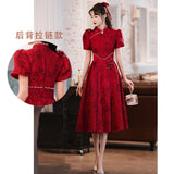 Cheongsam Improved Toasting Bridal Wine Red Engagement Wedding Chinese Style Small Style Banquet Dress HZ0517