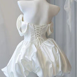 Sing Face Shoulder Light Wedding Dress French Short License Wedding Dress Birthday Party Sexy White Dress HZ0517
