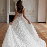 White Three-Dimensional Flower With Ball Dress 2026 New Elegant High Open Sexy Sleeveless Light Wedding Dress HZ0517