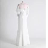 White Simple Word Shoulder Slings Slimy Temperament Fishtail Light Wedding Bridal Lawn Wedding Dress HZ0517